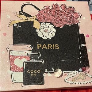 PARIS Black Floral Tote Print Canvas Wall Art